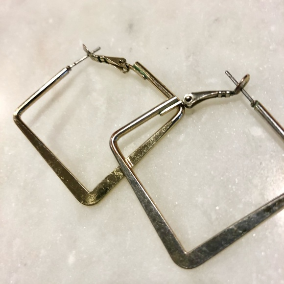 Silver Rectangle Hoop Earrings - Picture 1 of 4